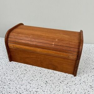 Vintage Kalmar Designs Teak Wood Roll Top Recipe Index File Box Thailand